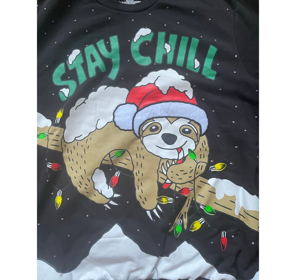 Sloth Holiday Sweater Size large Cotton Blend Unisex Hybrid Apparel Stay Chill
